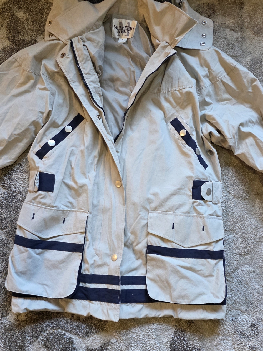 Mulberry Street Men’s Light Gray Parka with Navy Trim